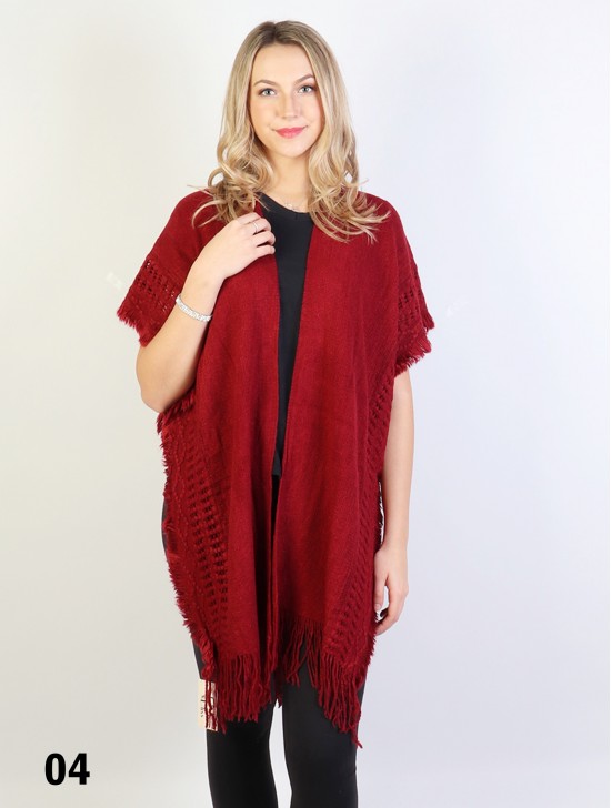 Knitted Knee Length Cape W/Tassels